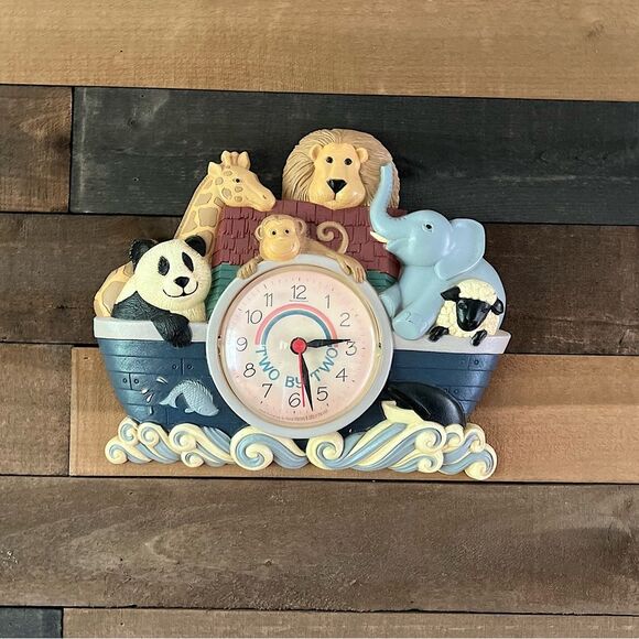 Vintage Noah's Ark Wall Clock Nursery Room Two By Two Rainbow Kids Time Working - Picture 1 of 7